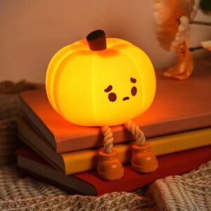 pumpkin night light ๐โจ | cute silicone led lamp with 3 level dimming | rechargeable touch bedside light for kids, women & halloween decor