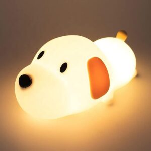 laying dog night lamp 🐶✨ | soft silicone led light | usb rechargeable | tap control | cute animal night light for nursery, bedroom, baby room & gifts