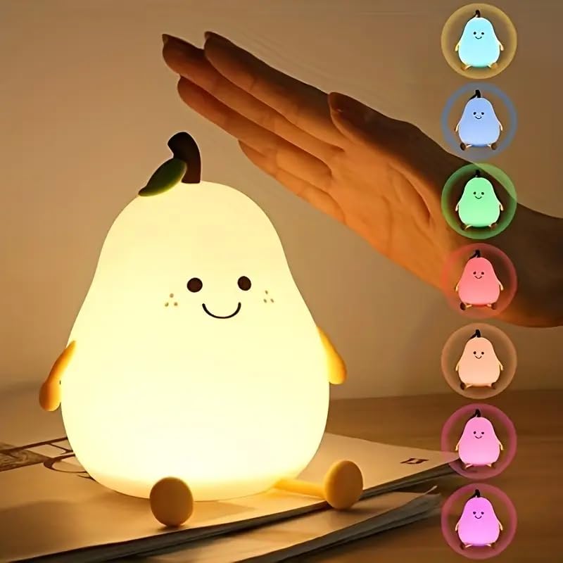cozypear led night lamp โ 7 color silicone pear light for kids | touch control rechargeable nursery lamp | cute bedside light for boys & girls ๐๐ก๐ cozypear led night lamp โ 7 color silicone pear light for kids | touch control rechargeable nursery lamp | cute bedside light for boys & girls ๐๐ก๐