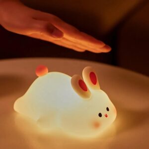 big face rabbit night light | cute squishy bunny silicone lamp | rechargeable dimmable led nightlight for kids, nursery, bedroom & breastfeeding 🐰💡🌙