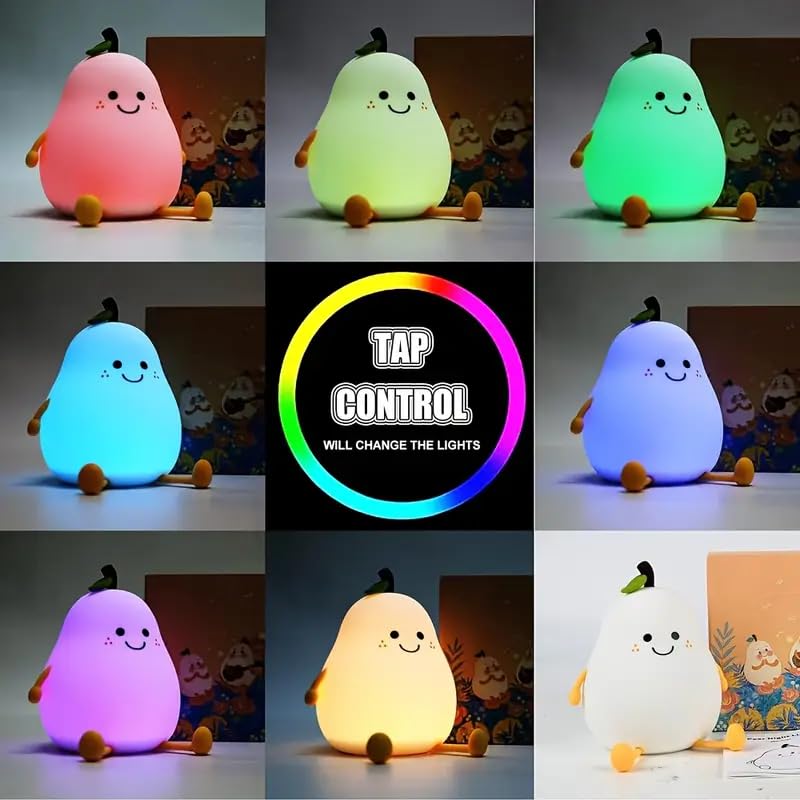 cozypear led night lamp โ 7 color silicone pear light for kids | touch control rechargeable nursery lamp | cute bedside light for boys & girls ๐๐ก๐ cozypear led night lamp โ 7 color silicone pear light for kids | touch control rechargeable nursery lamp | cute bedside light for boys & girls ๐๐ก๐