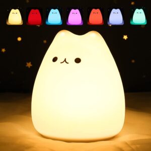 adorable cat silicone night lamp 😺✨ | touch sensor led light | 7 color changing modes | warm white glow | usb rechargeable | safe bpa free silicone night light for kids bedroom & nursery