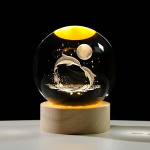 🌌 glass lamp 3d astronomy crystal ball night light (dolphin design) | led colorful touch base | solar system fantasy décor
