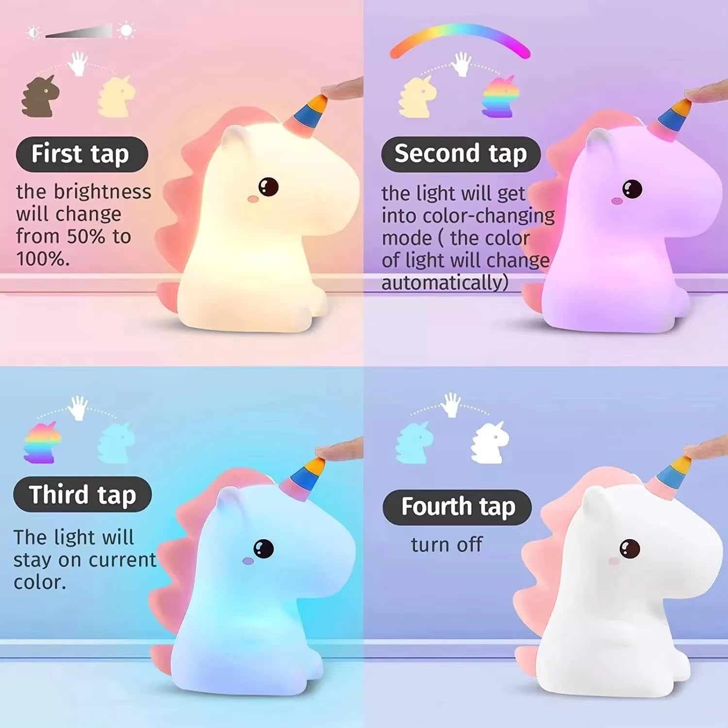 rechargeable baby unicorn silicone night lamp | touch sensor 7 color led light | cute nursery bedside lamp for kids, babies & toddlers ๐ฆ๐ก๐ rechargeable baby unicorn silicone night lamp | touch sensor 7 color led light | cute nursery bedside lamp for kids, babies & toddlers ๐ฆ๐ก๐