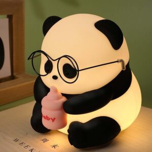 cute panda night light 🐼✨ | soft silicone led lamp with 7 color rgb glow 🌈 | tap control | rechargeable nursery nightlight for kids, toddlers & bedroom décor