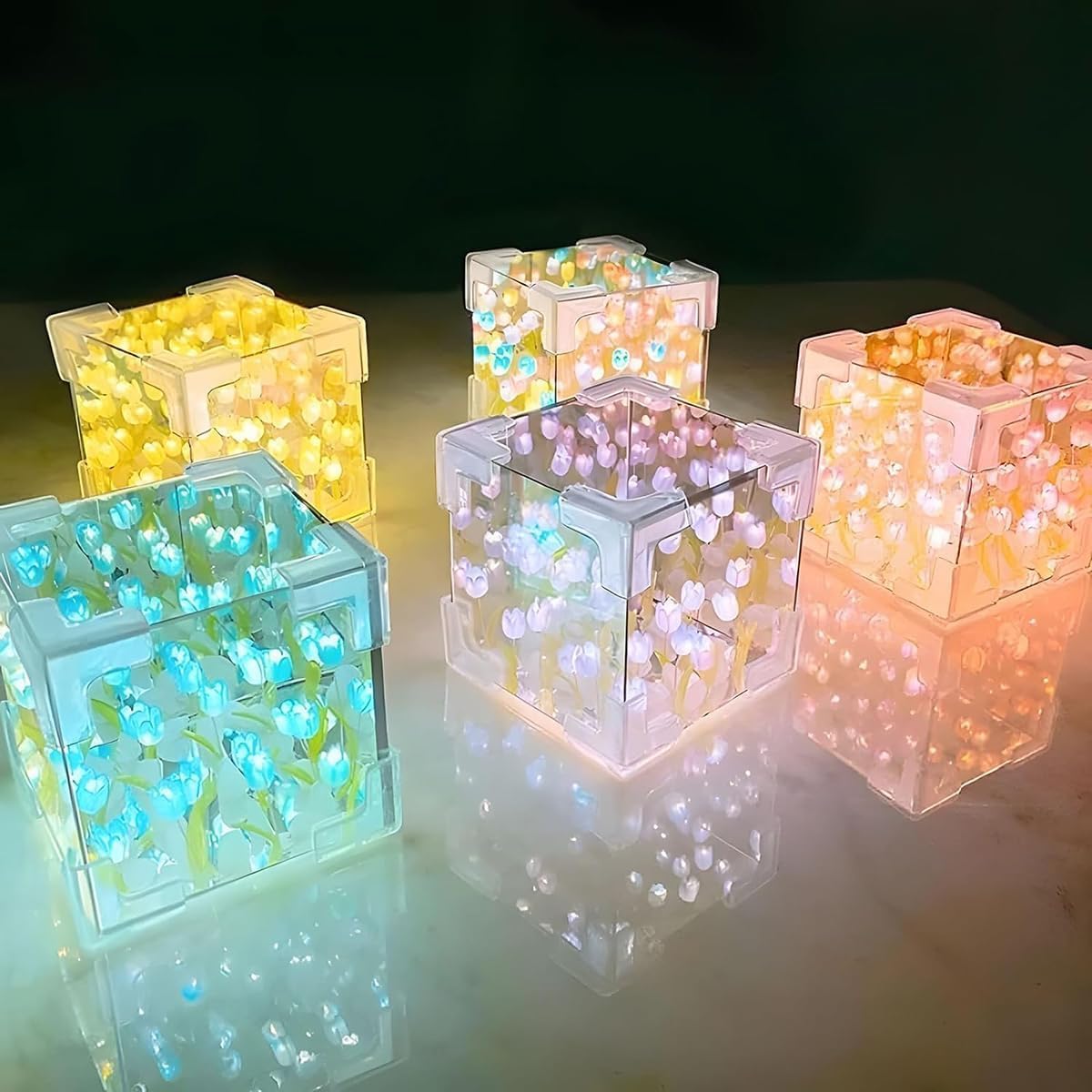 tulip cube mirror lamp ๐ทโจ | 20 led tulip flowers | 2 in 1 mirror & decorative table lamp | bedroom & living room ambient light | aesthetic gift tulip cube mirror lamp ๐ทโจ | 20 led tulip flowers | 2 in 1 mirror & decorative table lamp | bedroom & living room ambient light | aesthetic gift