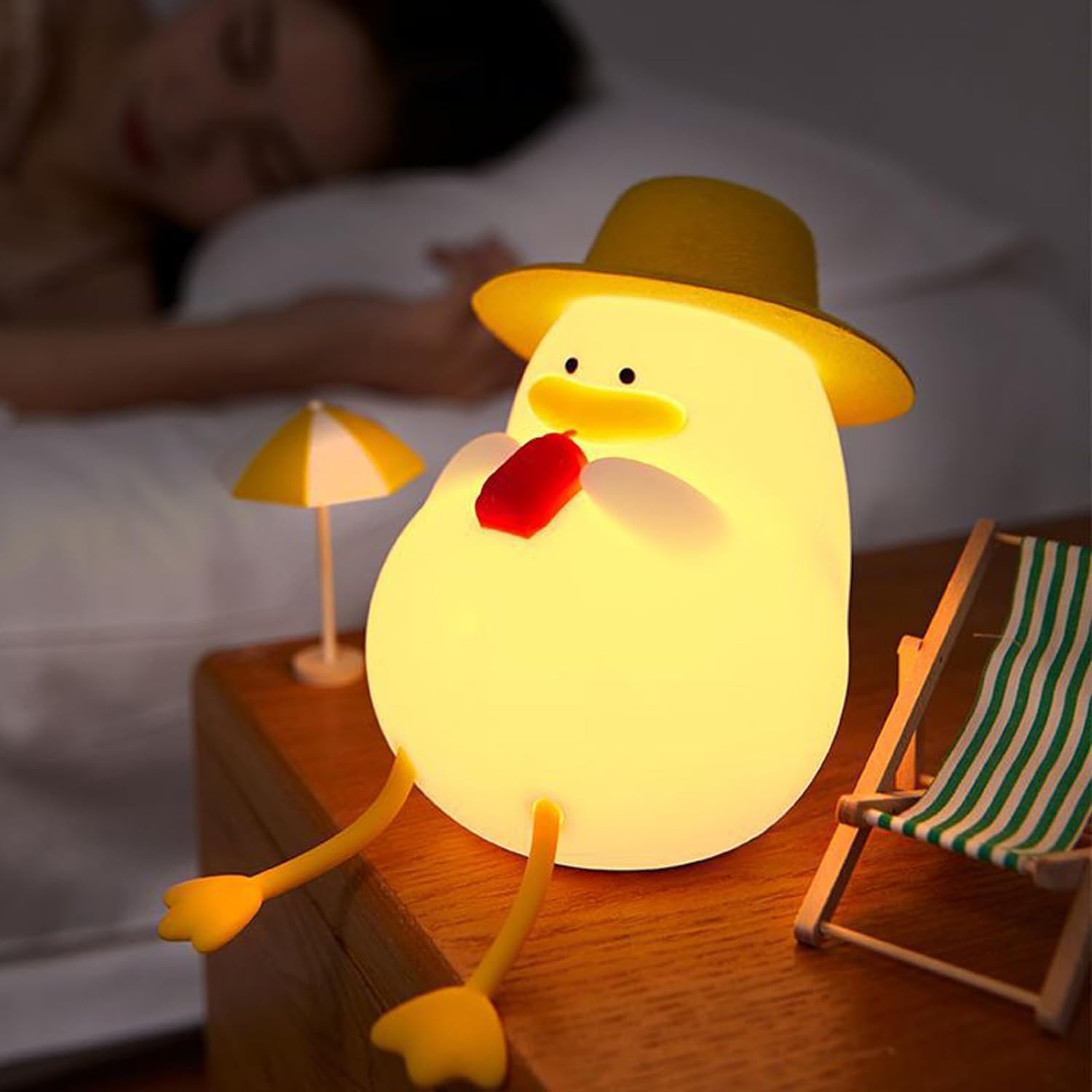 cute duck night light | rechargeable soft silicone sleep lamp | touch sensor & multicolor led | kids room decor nursery nightlight (vacation duck) cute duck night light | rechargeable soft silicone sleep lamp | touch sensor & multicolor led | kids room decor nursery nightlight (vacation duck)