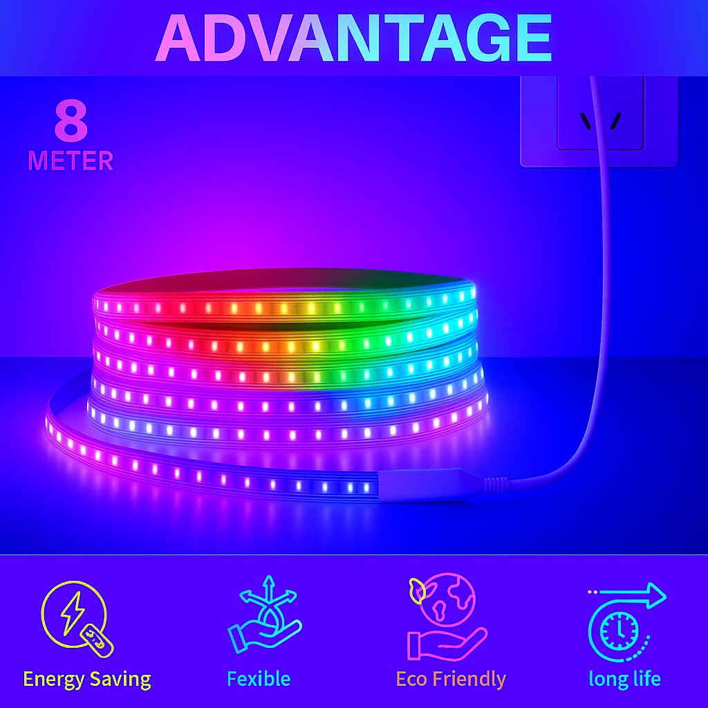 10 meter rope/pipe light 🌈 | multicolor led strip for home décor, diwali, festivals & party lighting | actual length 8m 10 meter rope/pipe light 🌈 | multicolor led strip for home décor, diwali, festivals & party lighting | actual length 8m