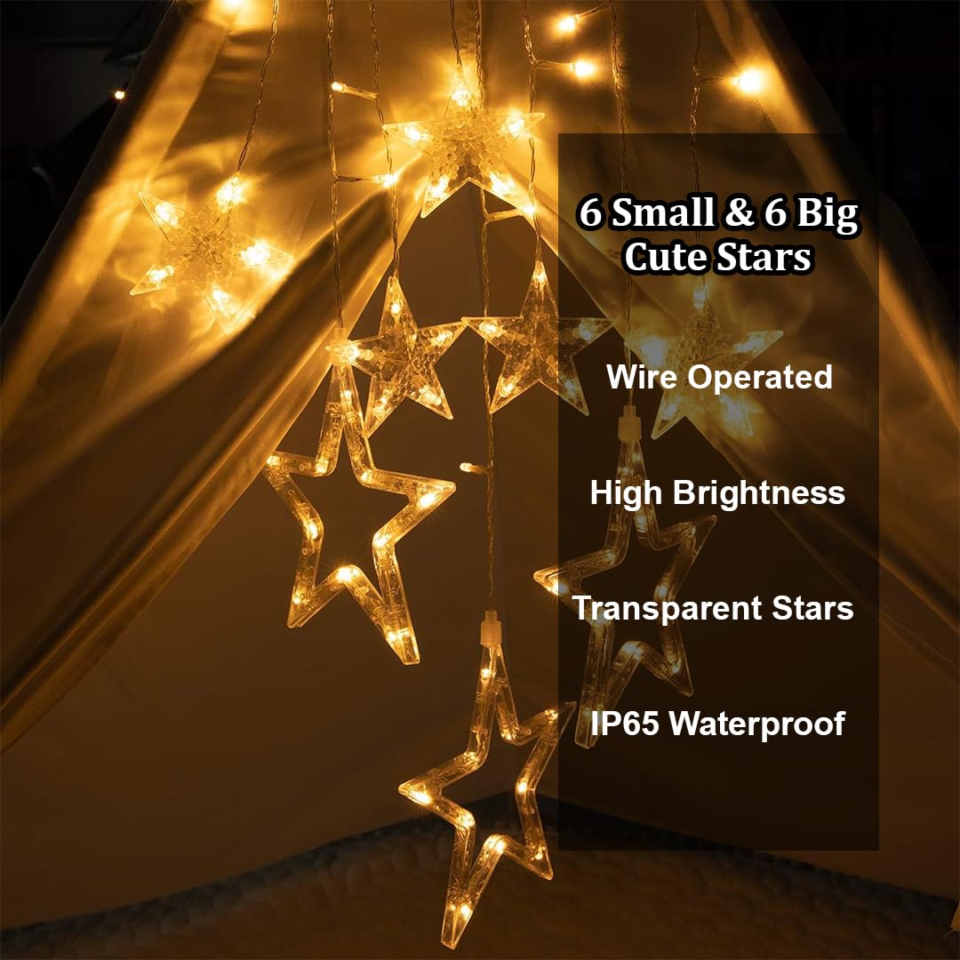 wire me safe led warm white star curtain light | ip65 water resistant fairy string light | wall, party, diwali, wedding & home decoration ๐๐ก๐ wire me safe led warm white star curtain light | ip65 water resistant fairy string light | wall, party, diwali, wedding & home decoration ๐๐ก๐
