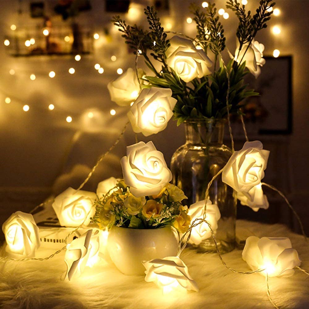 rose decorative fairy string lights 🌹✨ | 14 led warm white steady glow | 4m long white rose design with 2 pin plug | perfect for home & event décor rose decorative fairy string lights 🌹✨ | 14 led warm white steady glow | 4m long white rose design with 2 pin plug | perfect for home & event décor