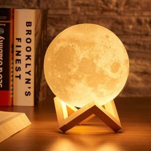7 color changing 3d moon night lamp 🌙✨ | rechargeable led moon light with wooden stand | bedroom night lamp for kids, adults & home décor (15cm)