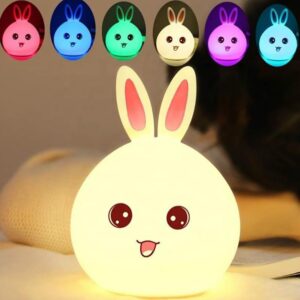 big face rabbit silicone night light | color changing led lamp with touch sensor | usb rechargeable | cute kids bedroom decor & baby gift 🐰💡🌙