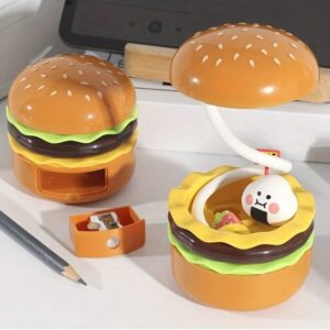 cosmetic hamburger led table lamp for kids 🍔💡 | rechargeable study light with built in sharpener | cute portable desk lamp & birthday return gift for students (hamburger design)