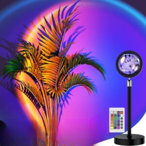 plastic lamp projection led lights 🌅 | 16 colors sunset / rainbow night light with remote | 360° rotating led lamp for room, bedroom, car & photography