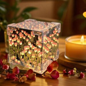 tulip cube mirror lamp π·β¨ | 20 led tulip flowers | 2 in 1 mirror & decorative table lamp | bedroom & living room ambient light | aesthetic gift