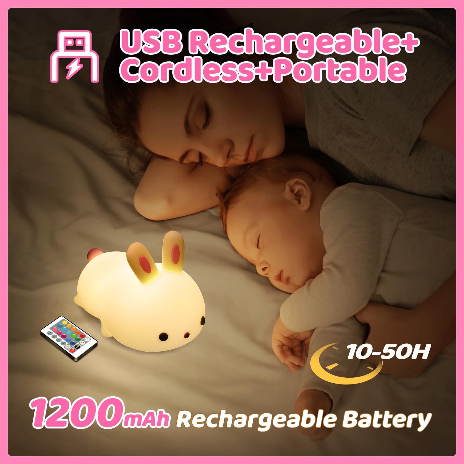 cute bunny shape 7 color silicone night lamp | tap control | usb rechargeable soft led night light for kids bedroom & nursery decor cute bunny shape 7 color silicone night lamp | tap control | usb rechargeable soft led night light for kids bedroom & nursery decor