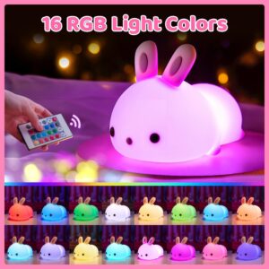 cute bunny shape 7 color silicone night lamp | tap control | usb rechargeable soft led night light for kids bedroom & nursery decor