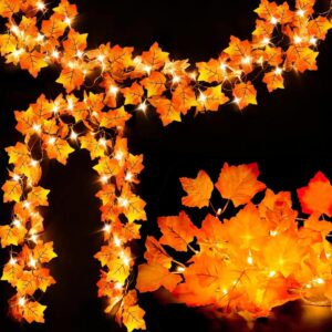 artificial maple vines with 100 led usb string lights | pack of 4 maple leaf vines (7 ft each, total 28 ft) 🍁💡 | 10 m fairy lights for wall, room, window, party & festival décor
