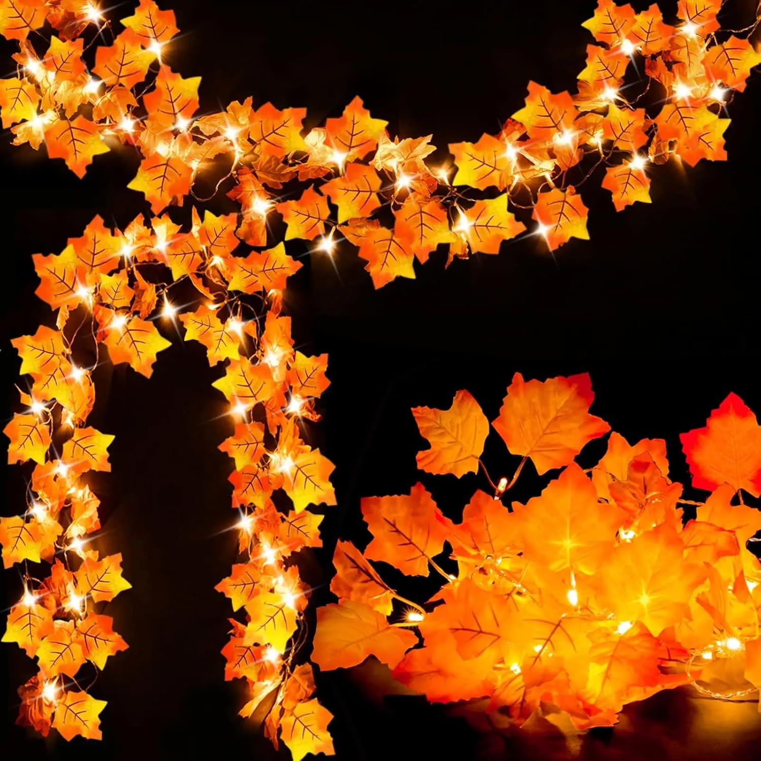 artificial maple vines with 100 led usb string lights | pack of 4 maple leaf vines (7 ft each, total 28 ft) 🍁💡 | 10 m fairy lights for wall, room, window, party & festival décor artificial maple vines with 100 led usb string lights | pack of 4 maple leaf vines (7 ft each, total 28 ft) 🍁💡 | 10 m fairy lights for wall, room, window, party & festival décor