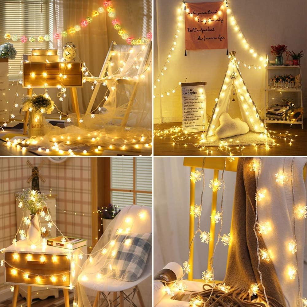 snow flakes string lights โ๏ธ | 14 led warm white, 3 meter decorative light for indoor & outdoor use | pack of 1 snow flakes string lights โ๏ธ | 14 led warm white, 3 meter decorative light for indoor & outdoor use | pack of 1