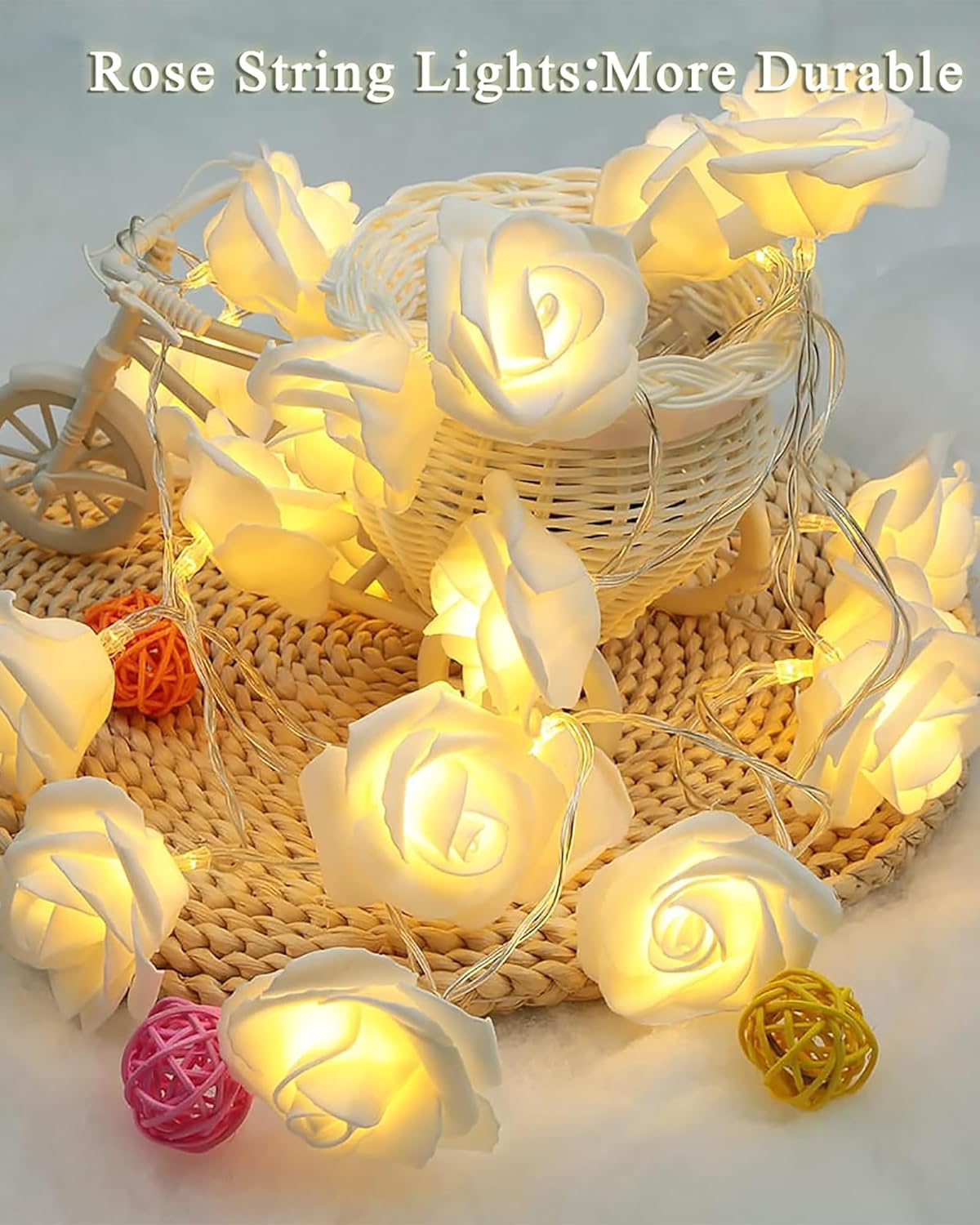 rose decorative fairy string lights 🌹✨ | 14 led warm white steady glow | 4m long white rose design with 2 pin plug | perfect for home & event décor rose decorative fairy string lights 🌹✨ | 14 led warm white steady glow | 4m long white rose design with 2 pin plug | perfect for home & event décor