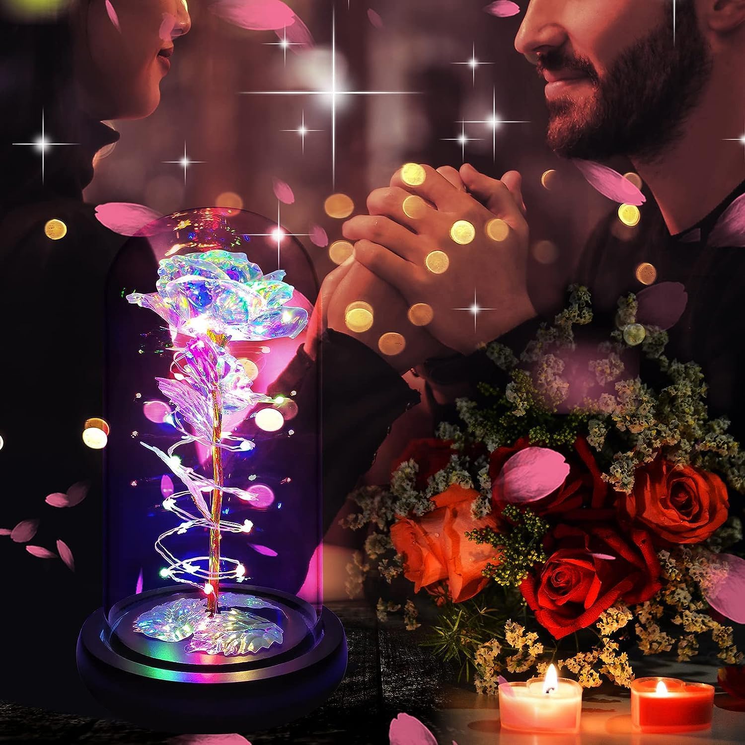 colorful rainbow rose light up gift in acrylic dome 🌹✨🦋 | led rose flower gift for women | valentine’s, anniversary, wedding & birthday gift colorful rainbow rose light up gift in acrylic dome 🌹✨🦋 | led rose flower gift for women | valentine’s, anniversary, wedding & birthday gift