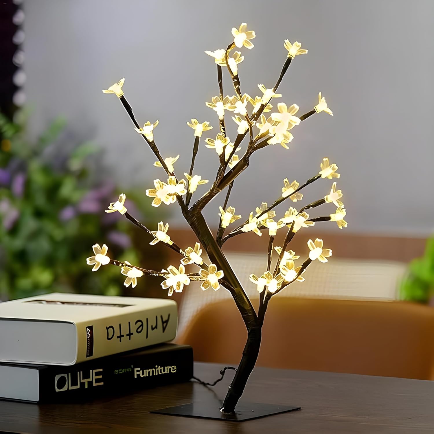 silicone cherry blossom led twig tree lamp 🌸✨ | light up flower bonsai decoration | waterproof table lamp for bedroom, living room & christmas décor silicone cherry blossom led twig tree lamp 🌸✨ | light up flower bonsai decoration | waterproof table lamp for bedroom, living room & christmas décor
