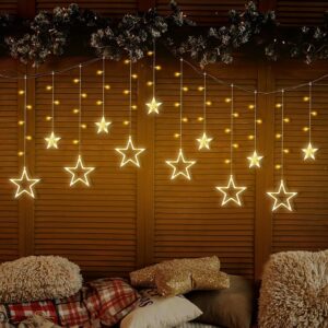 wire me safe led warm white star curtain light | ip65 water resistant fairy string light | wall, party, diwali, wedding & home decoration 🌟💡🎉